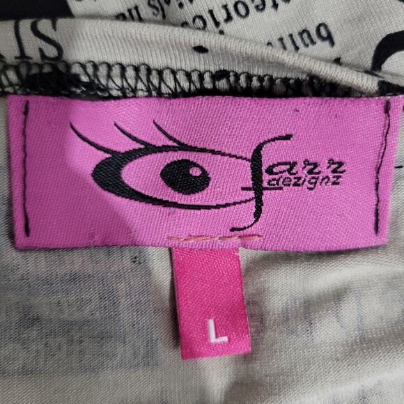 Farr Designz Newsprint Dress White Backless Newspaper Midi Stretch Jersey Large - Picture 7 of 14